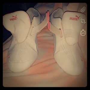 Puma white and pink shoes